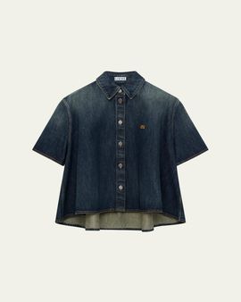 Loewe Short-Sleeve Denim Trapeze Button-Down Shirt