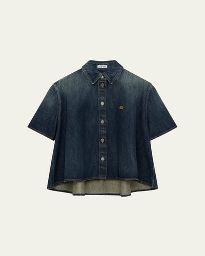 Loewe Short-Sleeve Denim Trapeze Button-Down Shirt