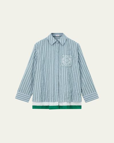 LOEWE Striped Crinkled Cotton Button-Down Shirt