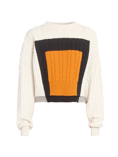 Loewe Women's Colorblocked Cable-Knit Wool Sweater