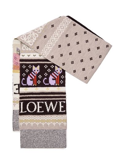 LOEWE Women's Fair Isle-Inspired Logo Wool-Blend Scarf