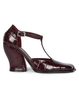 LOEWE Women's Onda 90MM Croc-Embossed Leather T-Strap Pumps