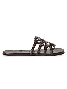 LOEWE Women's Petal Anagram Croc-Embossed Leather Slides