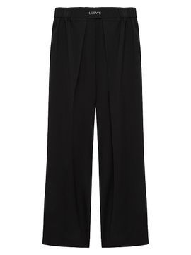 LOEWE Women's Pleated-Front Logo-Waist Wool-Blend Trousers
