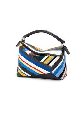 LOEWE Women's Puzzle Edge Small Striped Leather Top Handle Bag
