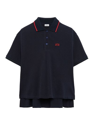 LOEWE Women's Trapeze Logo High-Low Cotton-Blend Polo Shirt