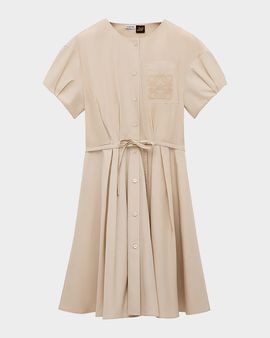 Loewe x Paula & apos;s Ibiza Anagram Puff-Sleeve Pleated Mini Shirtdress
