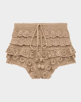 Loewe x Paula & apos;s Ibiza Tiered Ruffle Crochet Pull-On Shorts