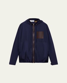 Loewe x Paula's Ibiza Men's Hooded Leather-Trim Anorak Jacket