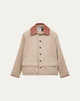 Loewe x Paula's Ibiza Men's Washed Cotton Leather-Collar Shirt Jacket
