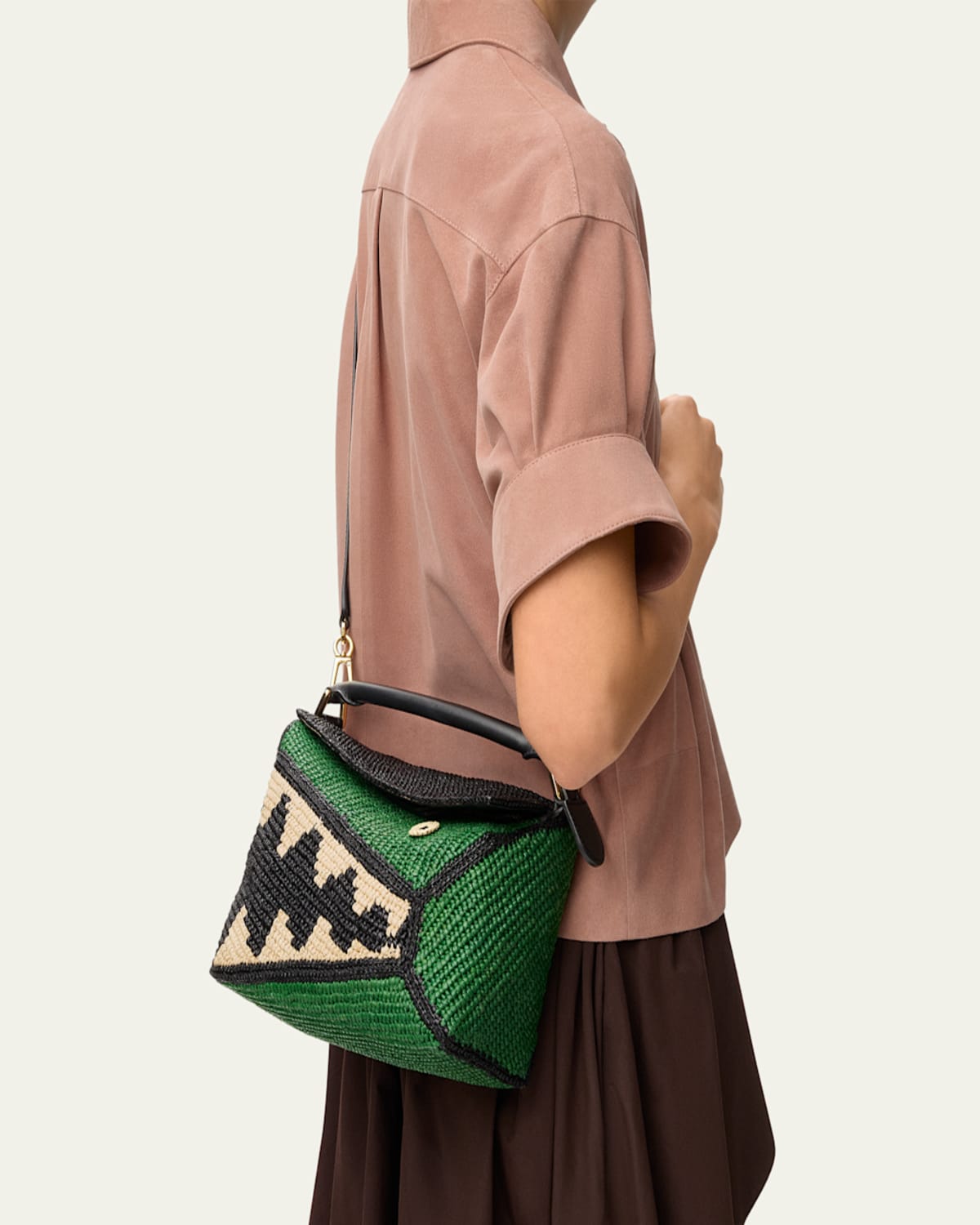 Loewe - x Paula's Ibiza Puzzle Croc Raffia Top-Handle Bag