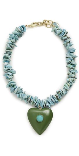 Logan Tay Logan Tay Blue Beaded Green Heart Necklace Blue One