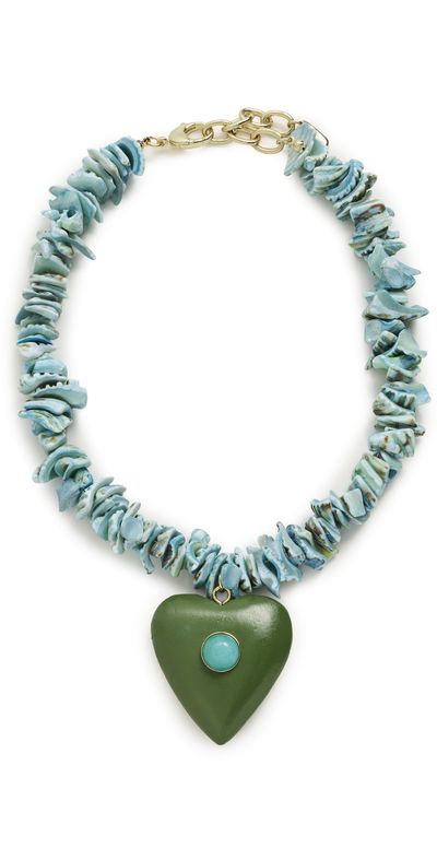 Logan Tay Logan Tay Blue Beaded Green Heart Necklace Blue One