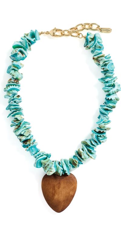 Logan Tay Logan Tay Blue Beaded Wooden Heart Necklace Blue One
