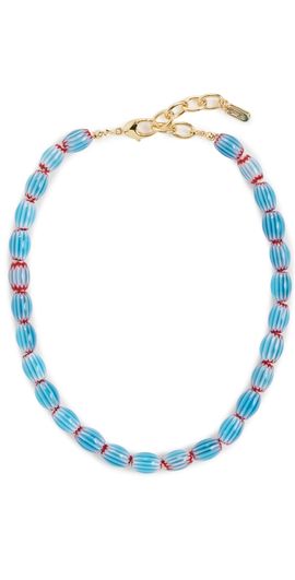Logan Tay Logan Tay Blue Cheveron Beaded Necklace Blue One
