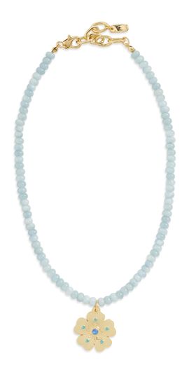 Logan Tay Logan Tay Bluer Beaded Gold Flower Necklace Blue One