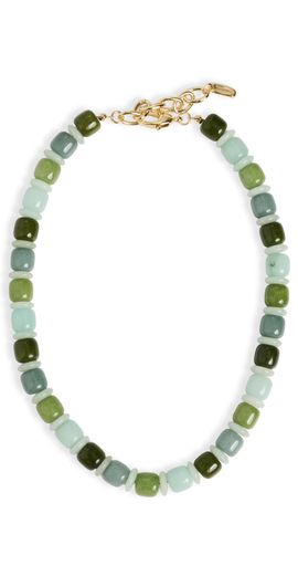 Logan Tay Logan Tay Mixed Green Barrel Beaded Necklace Green One
