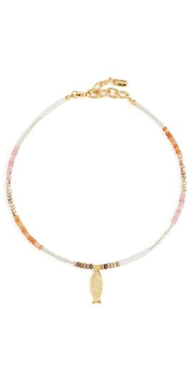 Logan Tay Logan Tay Pink Beaded Gold Fish Necklace Pink One