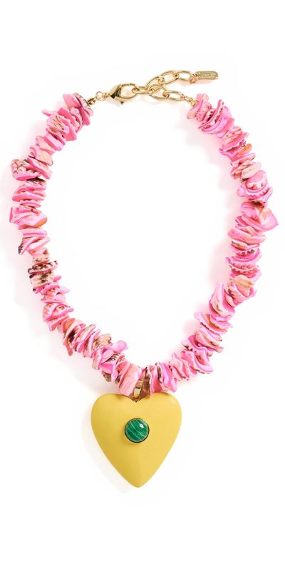Logan Tay Logan Tay Pink Beaded Yellow Heart Necklace Pink One