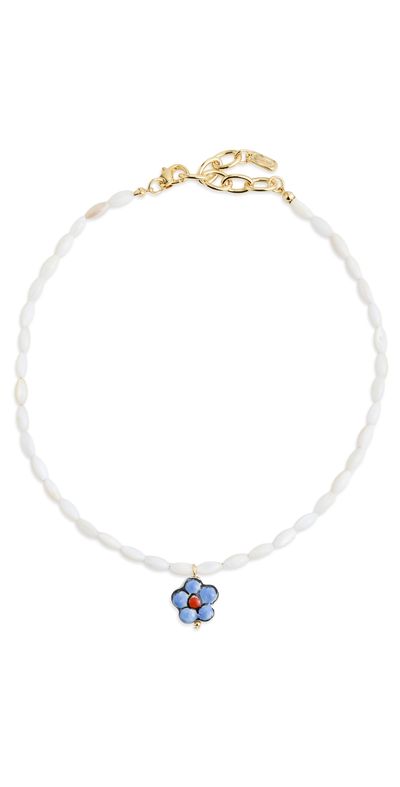 Logan Tay Logan Tay White Beaded Purple Flower Necklace White One