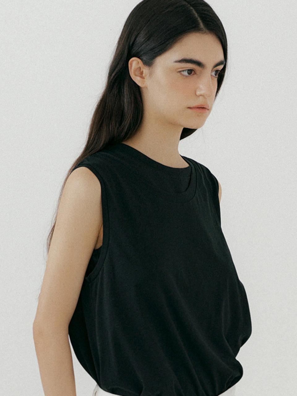 L’oiE Cotton Layered Double Sleeveless Top_Black