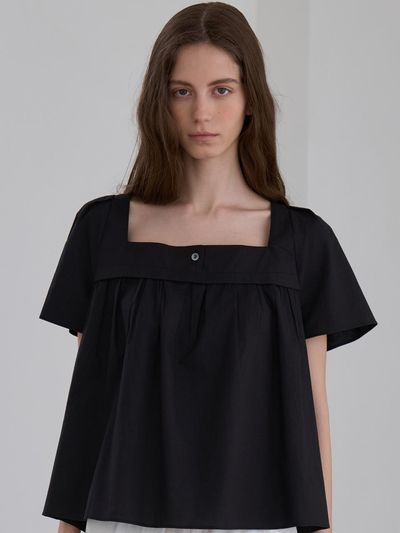 L’oiE Echo Square Neck Blouse [Black] (L209)