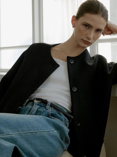 L’oiE Half Overfit Jacquard Tweed Jacket [Black]