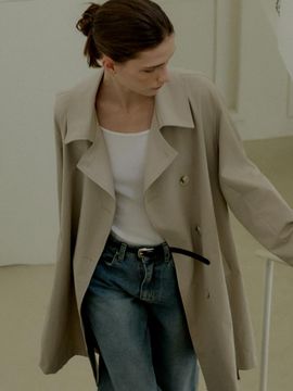 L’oiE Overfit Double Belt Trench Coat [Beige] (L172)