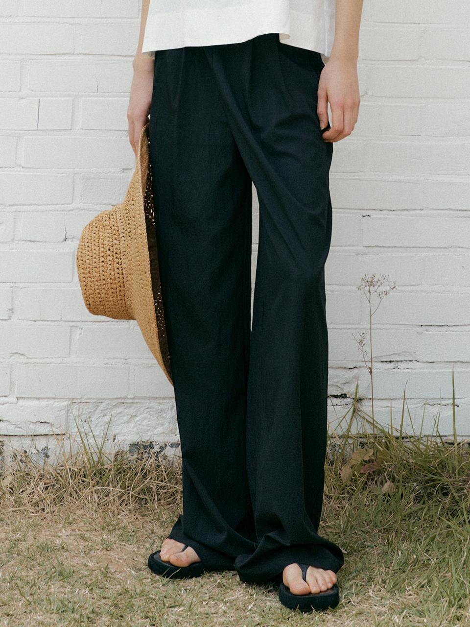 L’oiE Pintuck Banded Basic Wide Slacks_Black