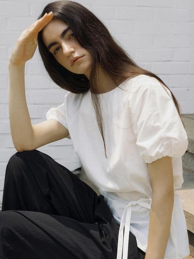 L’oiE Puff Sleeved Banded Belted Blouse_White