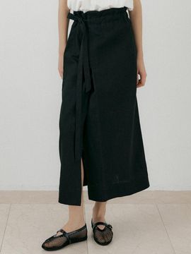 L’oiE Ramie Linen Belt Straight Banded Skirt_Black