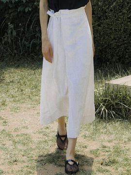 L’oiE Ramie Linen Belt Straight Banded Skirt_White