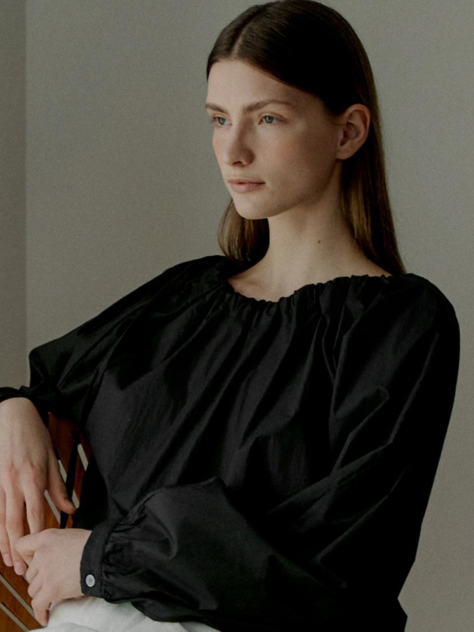 L’oiE Ribbon Balloon Raglan Adjustable Blouse [Black] (L167)