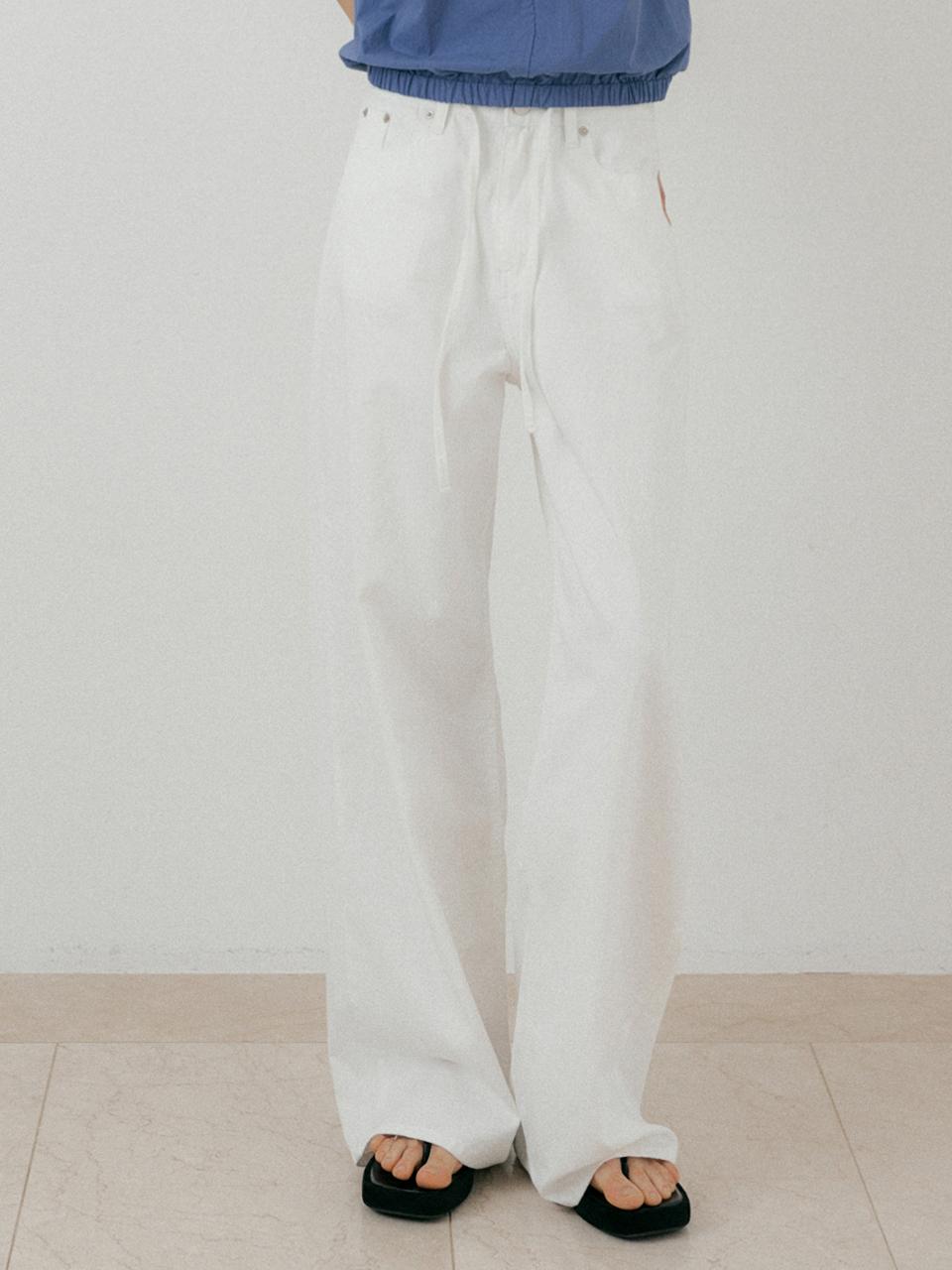 L’oiE Summer String Wide Denim Pants_White