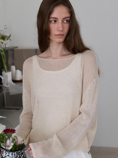 L’oiE Viscose Layered Knit Sweater [Beige] (L205)