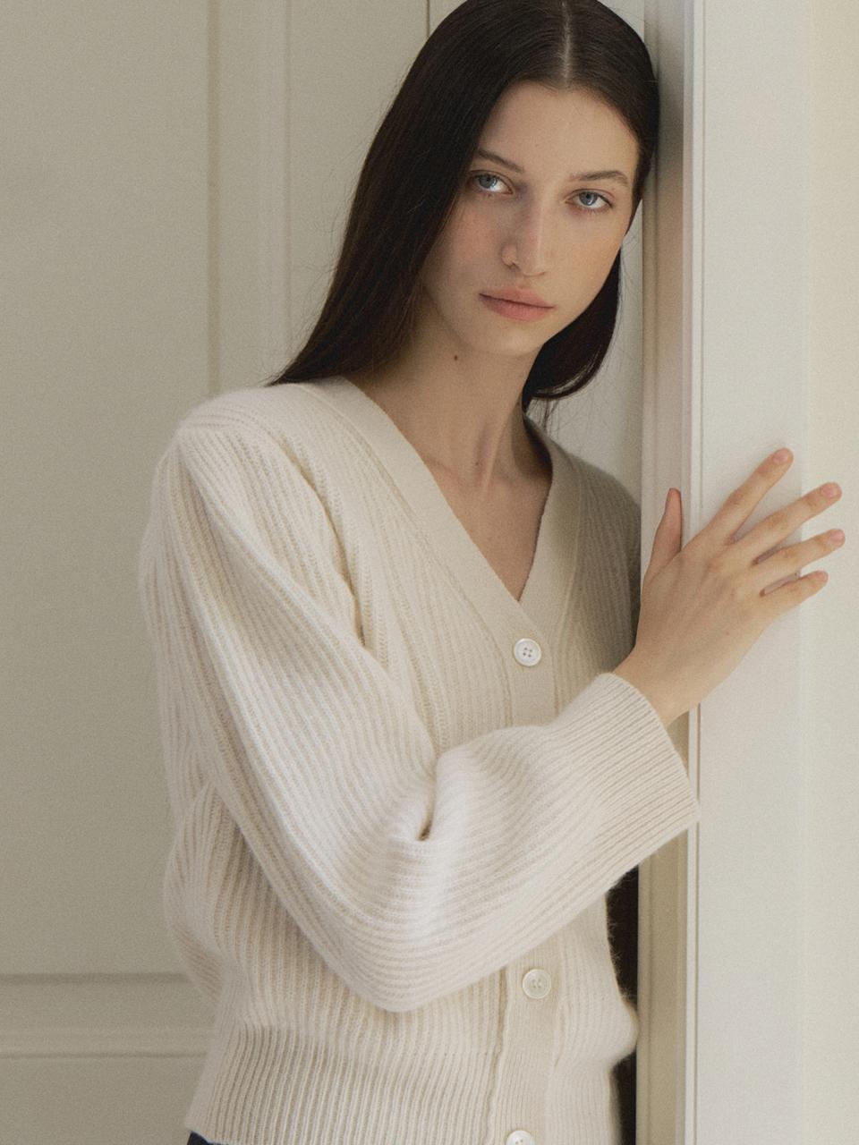 L’oiE Wool Balloon Puff Cardigan [Beige] (L141)