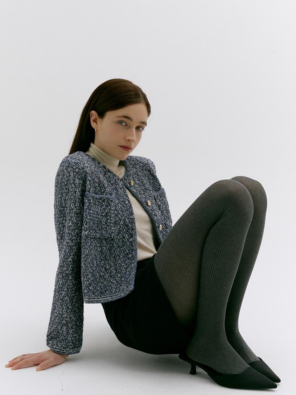 LOKNI Metal Tube Tweed Cardigan [Blue]