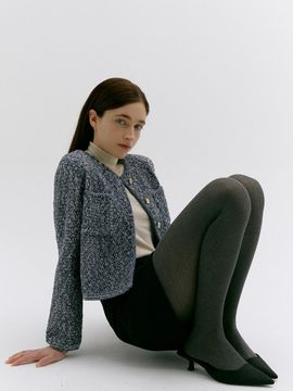 LOKNI Metal Tube Tweed Cardigan [Blue]