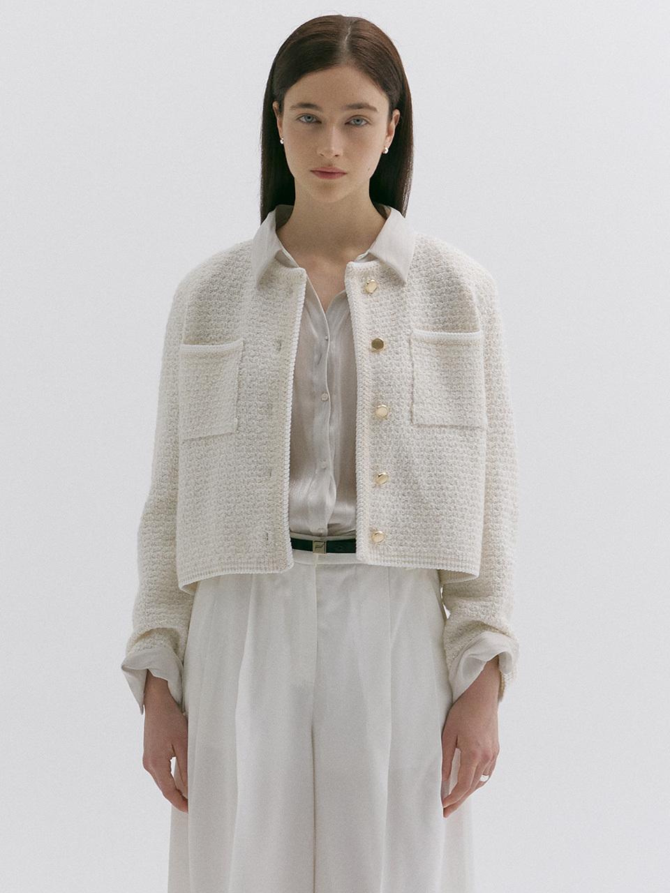 LOKNI Metal Tube Tweed Cardigan [Cream]