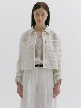 LOKNI Metal Tube Tweed Cardigan [Cream]