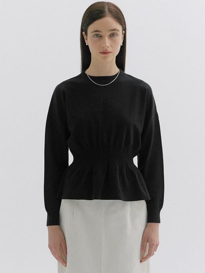 LOKNI Mockneck Peplum Pullover Sweater [Black]