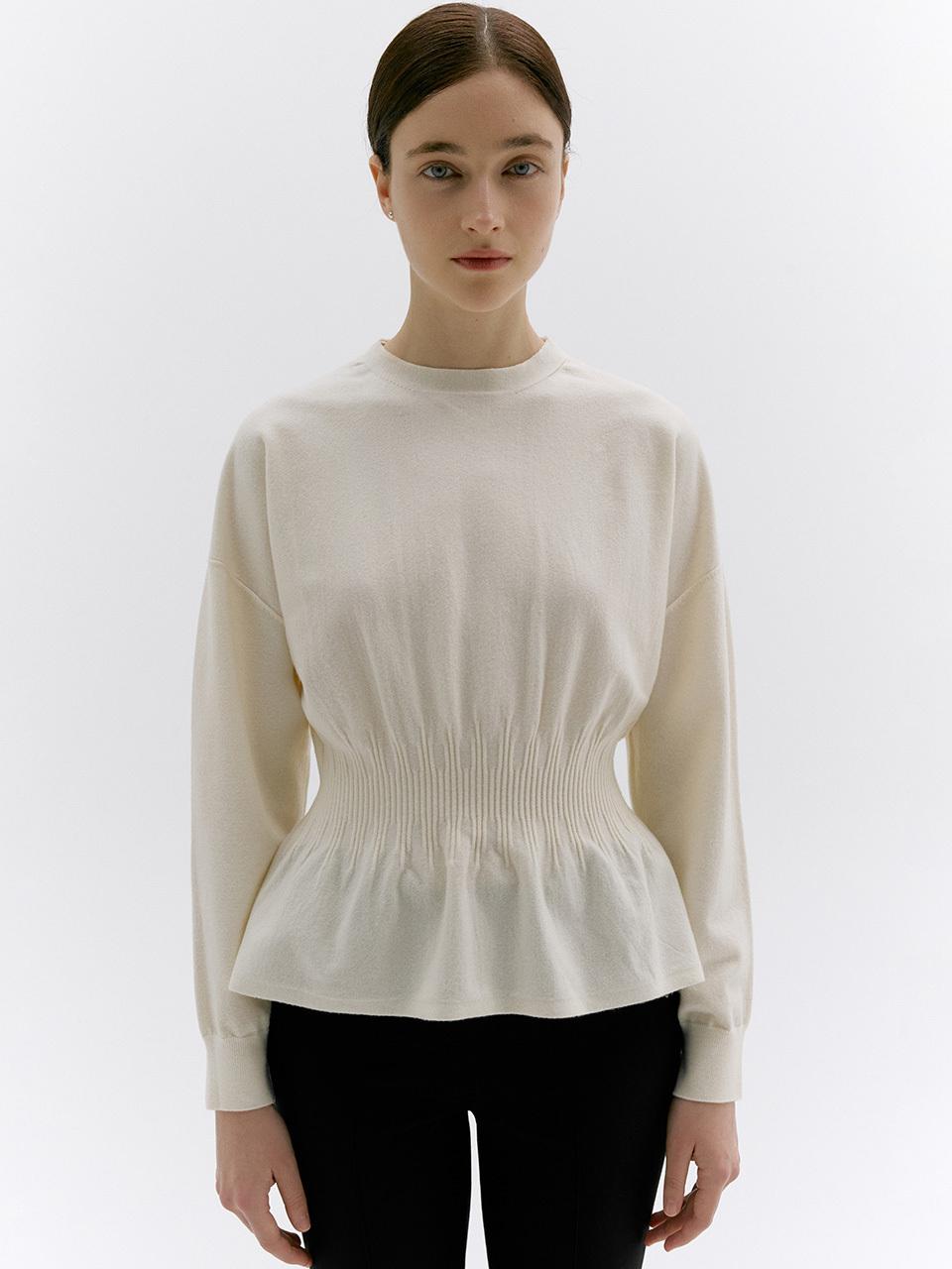 LOKNI Mockneck Peplum Pullover Sweater [Ivory]
