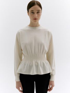 LOKNI Mockneck Peplum Pullover Sweater [Ivory]