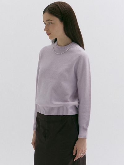 LOKNI Pearl Embellished Round Pullover Sweater [Violet]