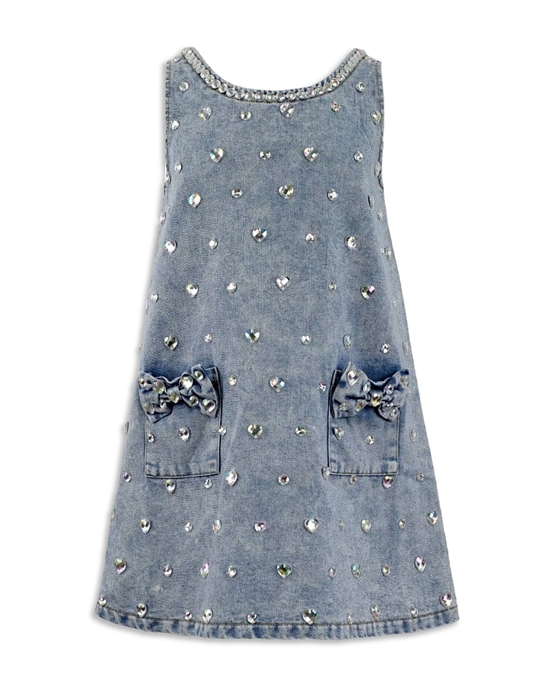 Lola + The Boys Lola + The Boys Girls' Crystal Heart Denim Bow Dress