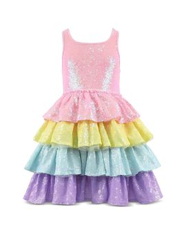 Lola + The Boys Lola + The Boys Girls' Rainbow Sequin Tiered Dream Dress