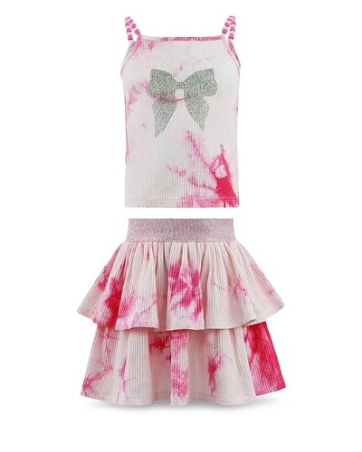 Lola + The Boys Lola + The Boys Girls' Sparkle Bow Tie Dyed Top & Skirt Set