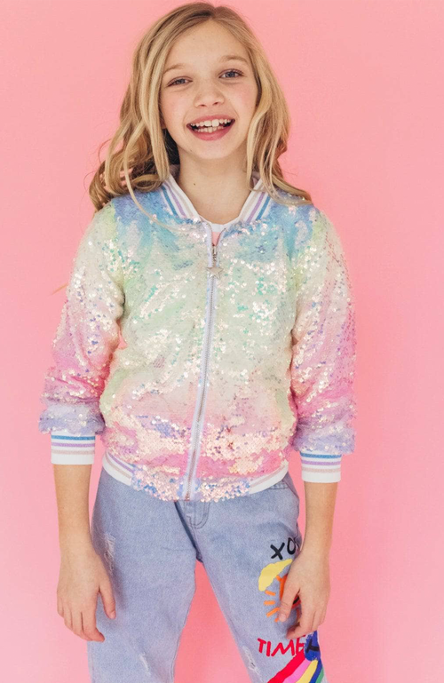 Lola + The Boys Lola + The Boys Kids' Icy Ombré Sequin Bomber Jacket