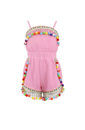 Lola + The Boys Lola + The Boys Rainbow Pom Pom Romper
