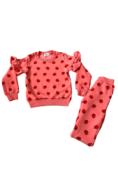 Lola + The Boys Lola + The Boys Strawberry Ruffle Joggers Set